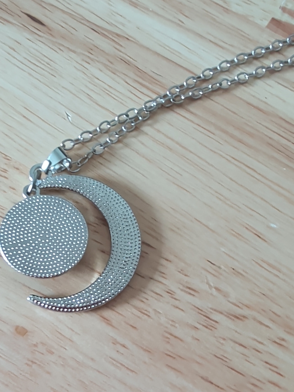 Silver Crescent Moon Necklace with Black and Pink Galaxy Pendant - Picture 3 of 5